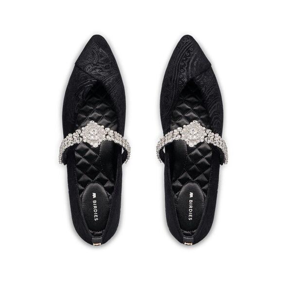 NWT Birdies Goldfinch Black Silver Crystal Embellished Maryjanes Holiday 8.5 - Picture 1 of 5